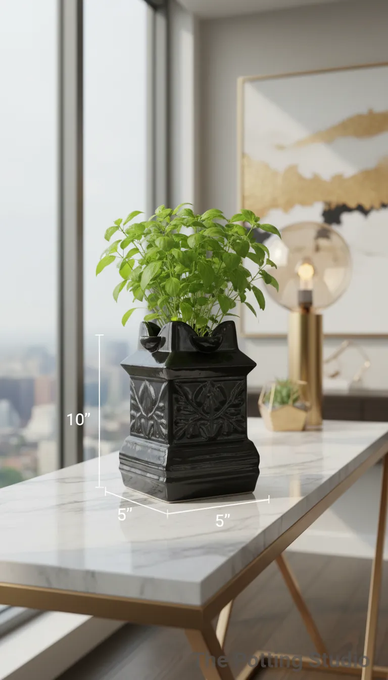 Ceramic Temple Tulsi Planter 10"H & 5"W