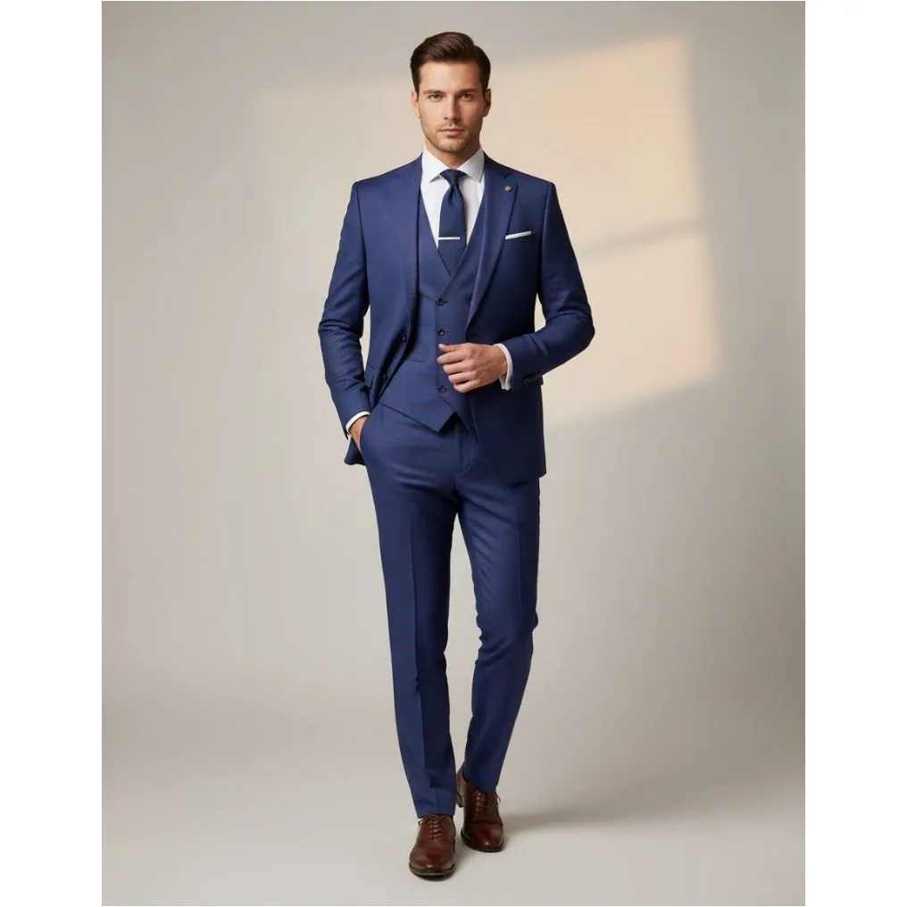 Blue Chek Suit Fabric