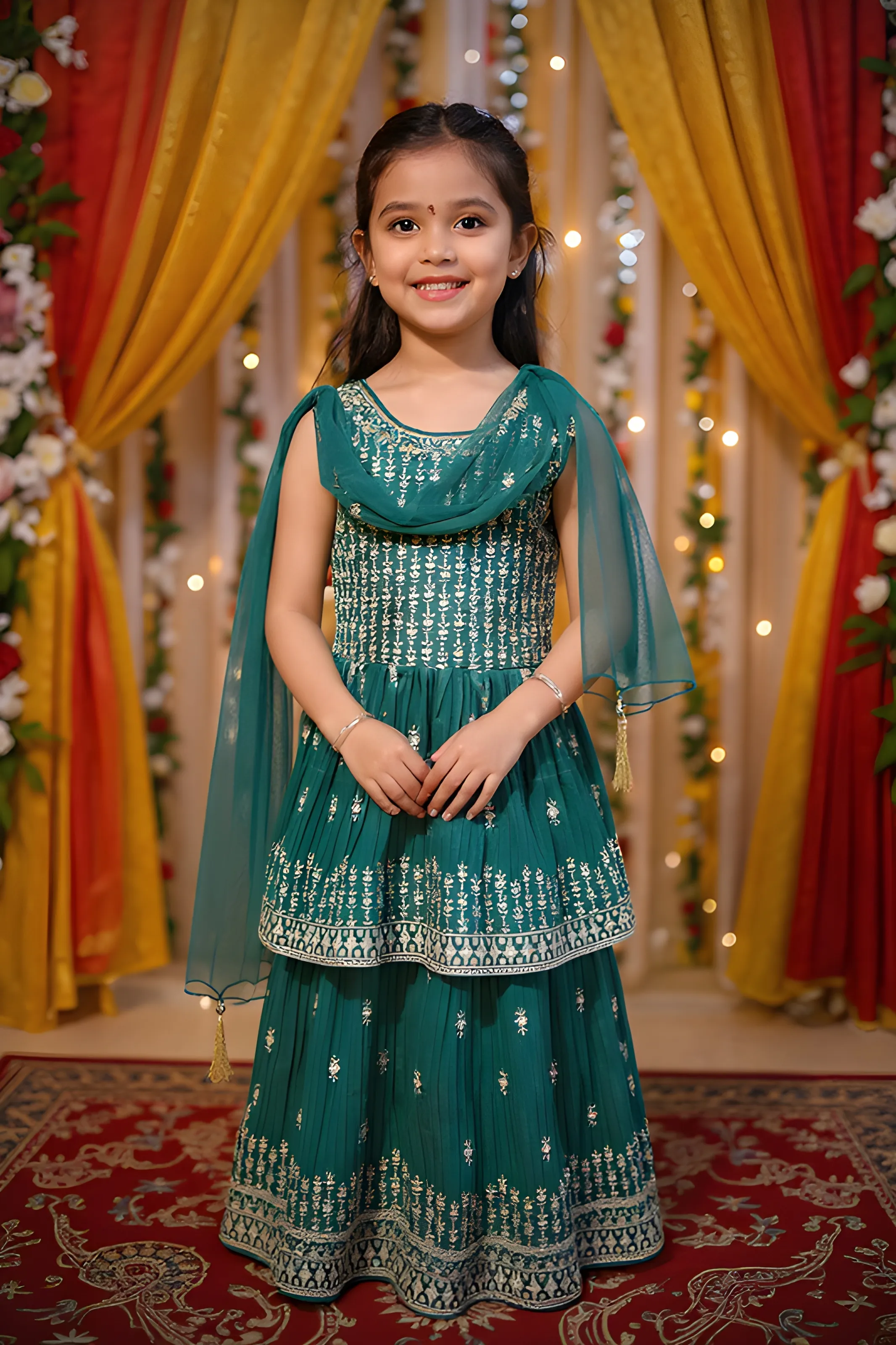Embroidered Green Anarkali Kurti