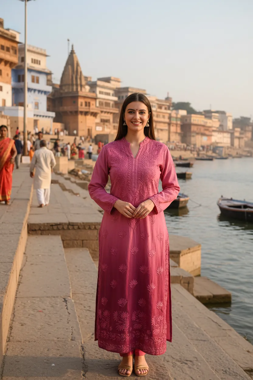 Lucknowi Chiken kari Hand Embroidered Kurti