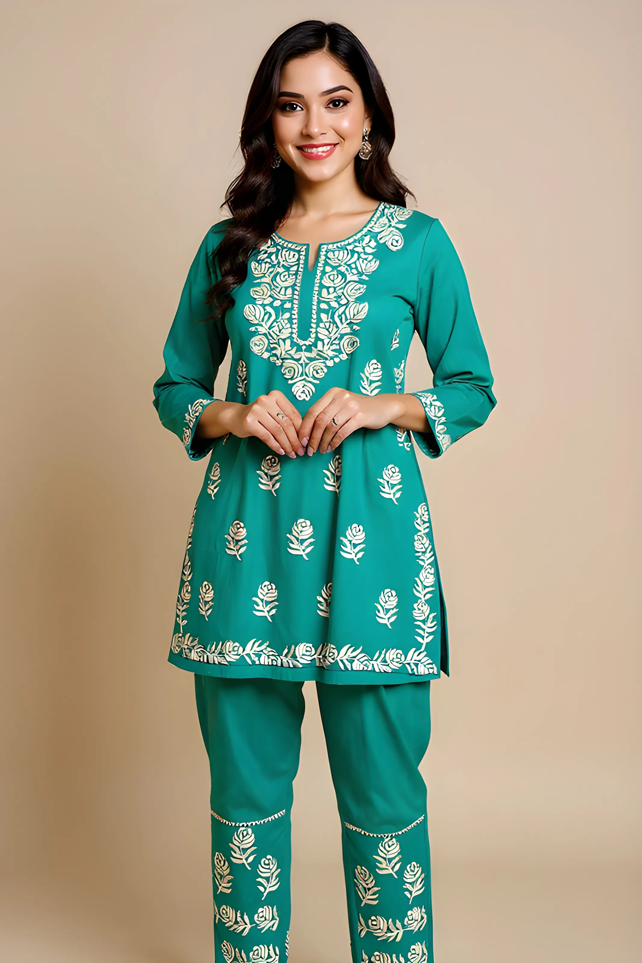 Green Embroidered Kurta Set