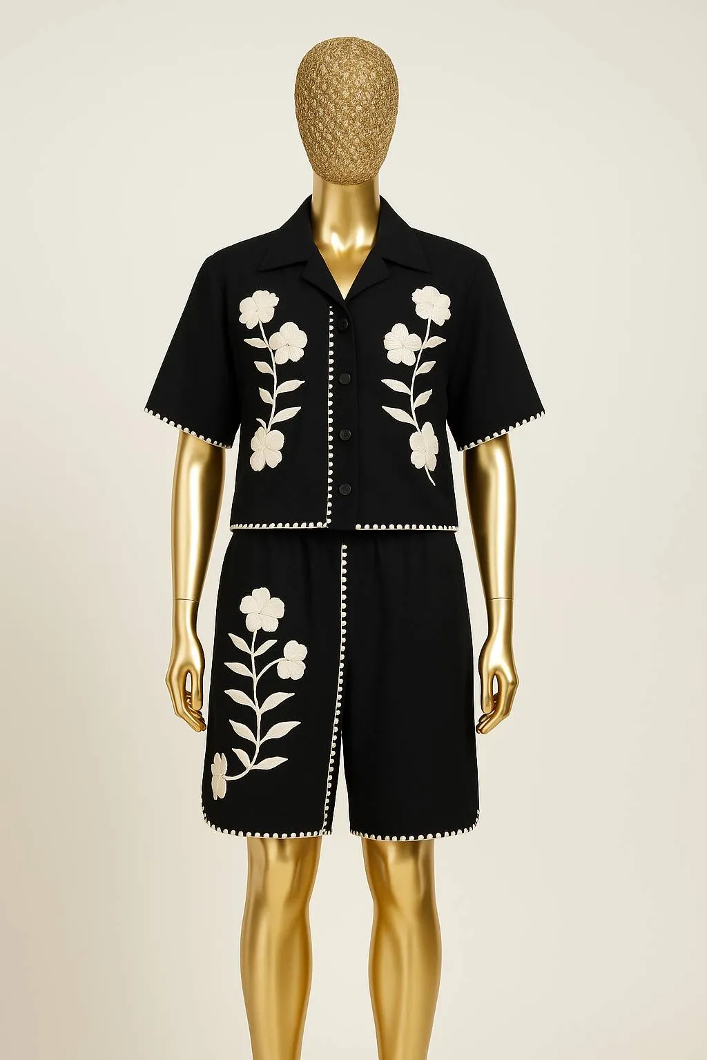 Embroidered Black Shirt and Trousers