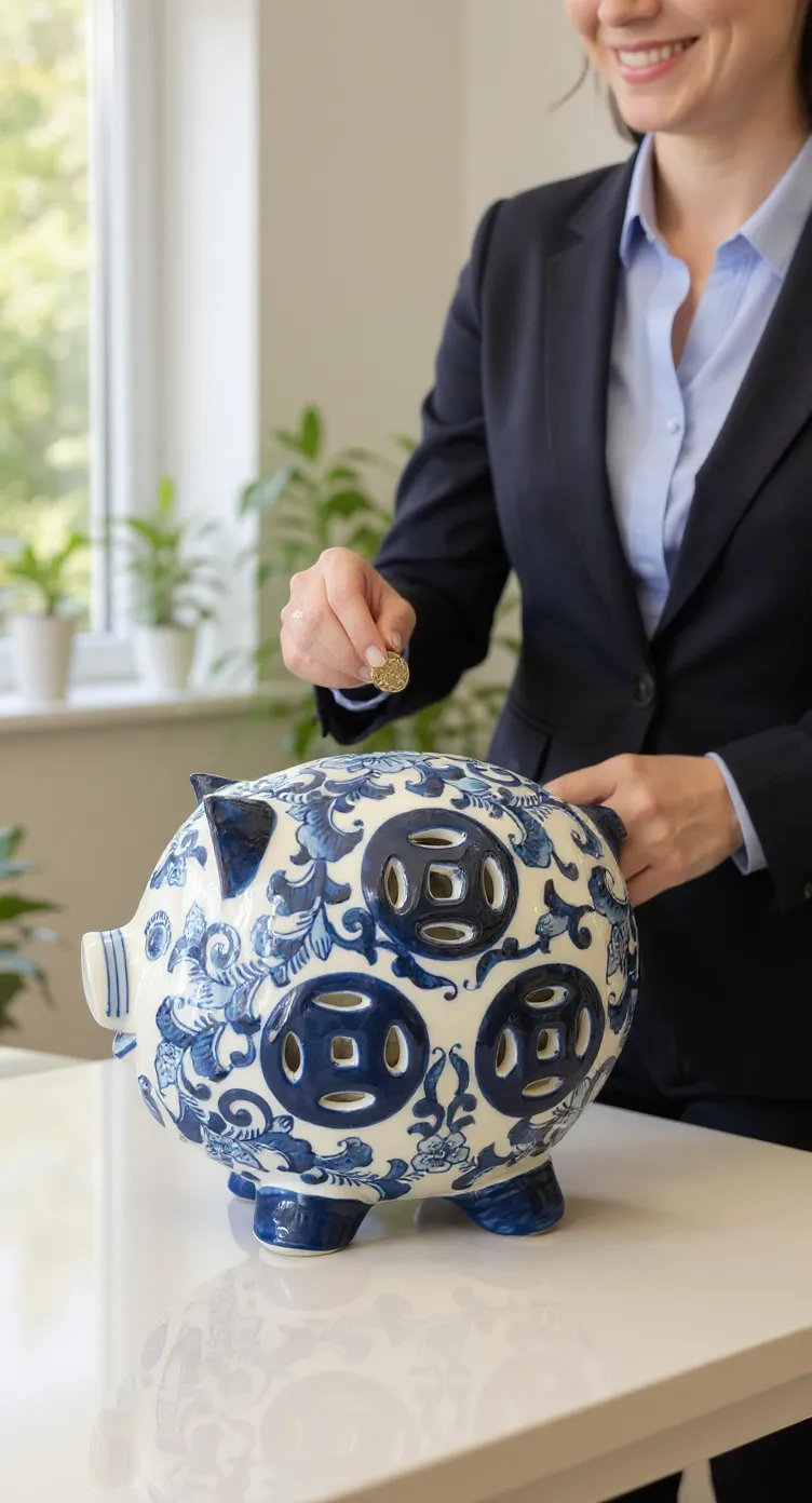 Blue and White Ceramic Piggy Bank