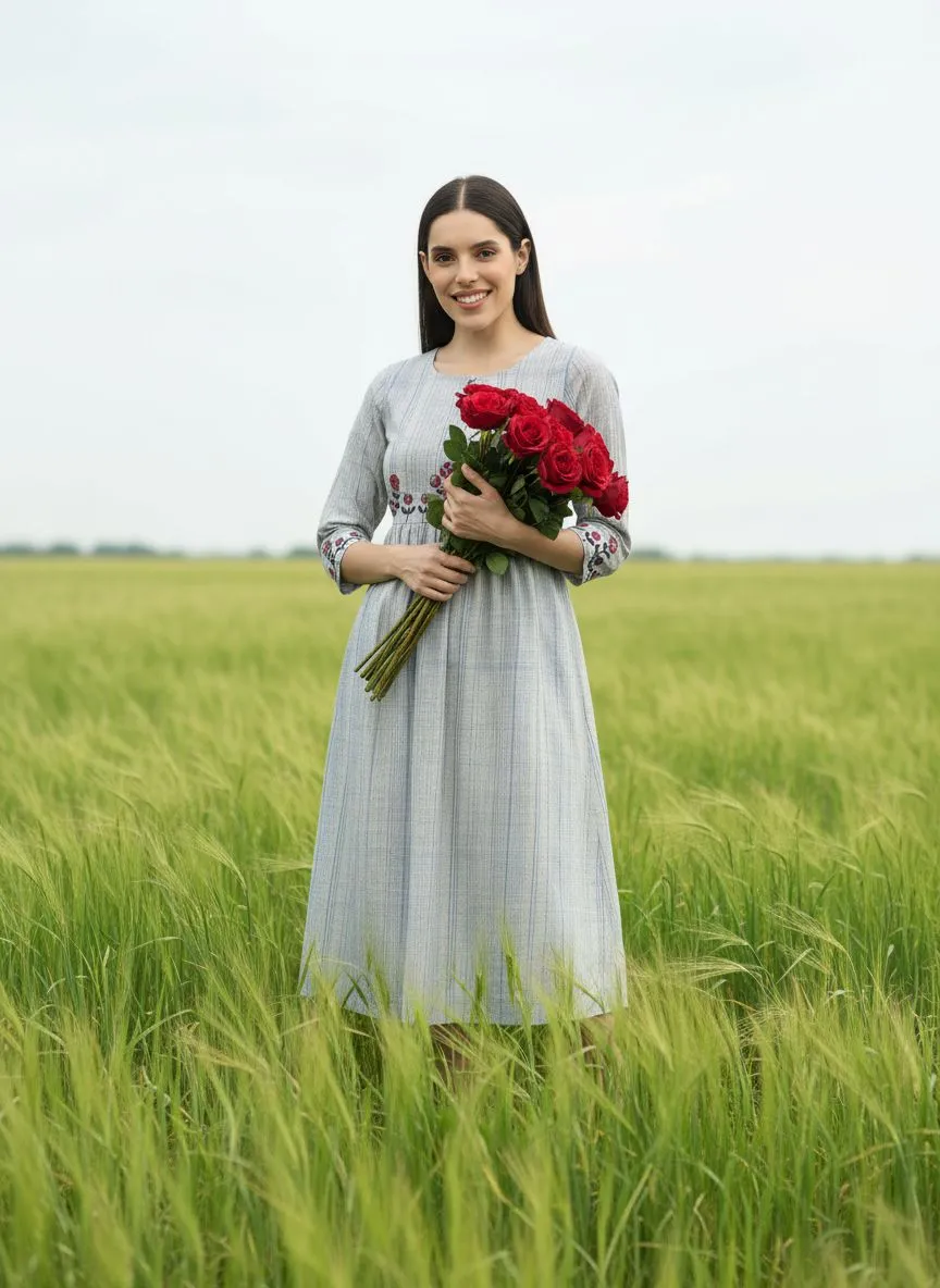 Pastels by Akshitta Embroidered Midi Dress