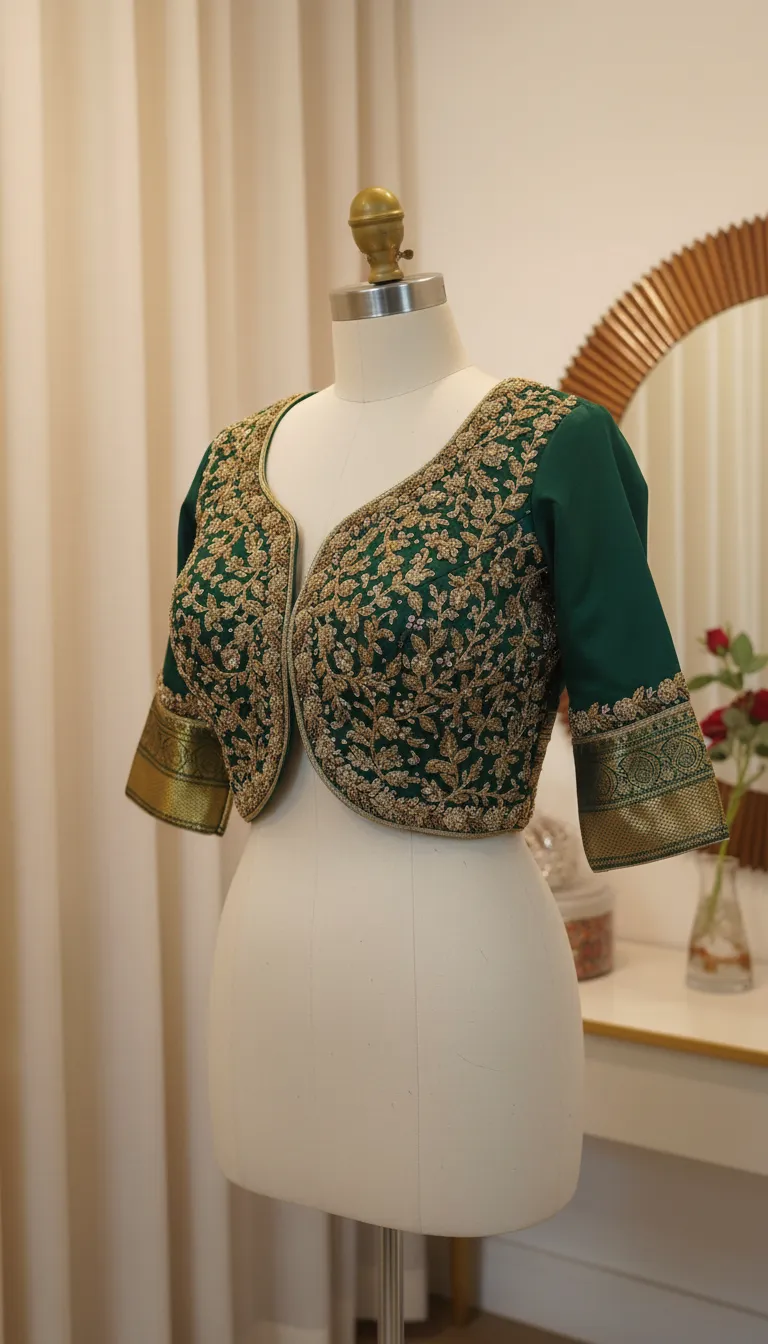 Embroidered Green Bolero Jacket