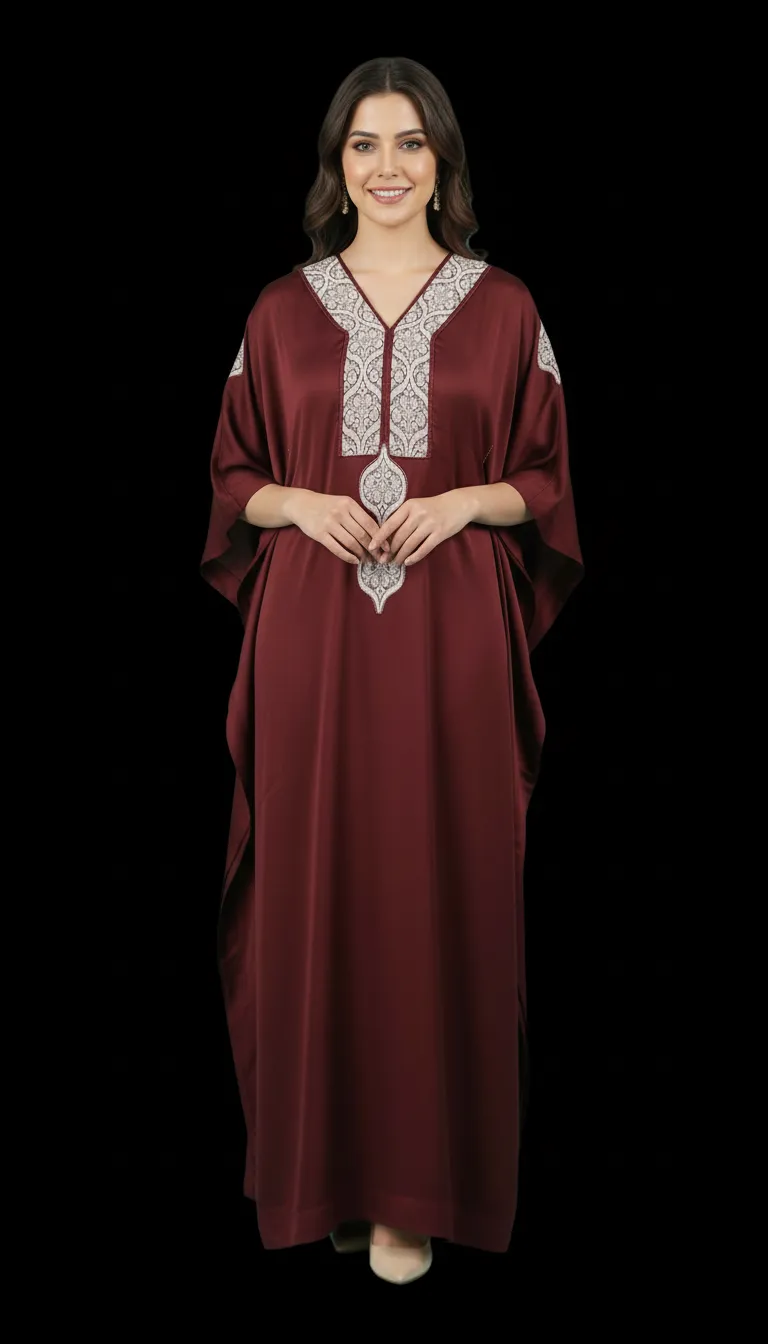 Modal Kaftaan With Brocade Neckline