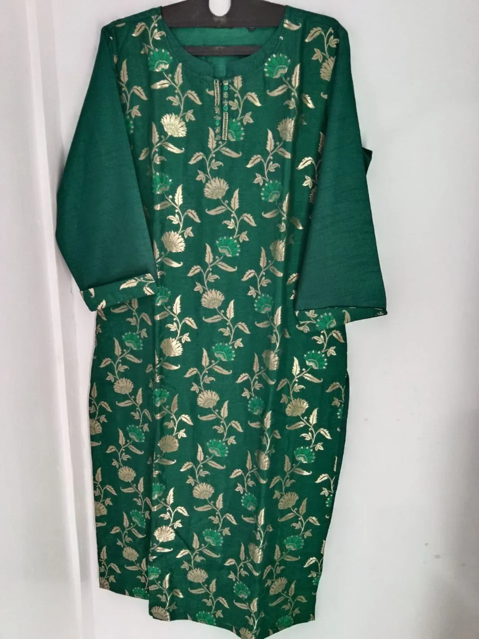 Green Gold-Print Kurti