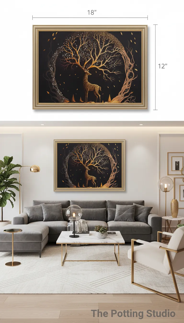 Deer & Tree Artistic Print 12"H &18"W