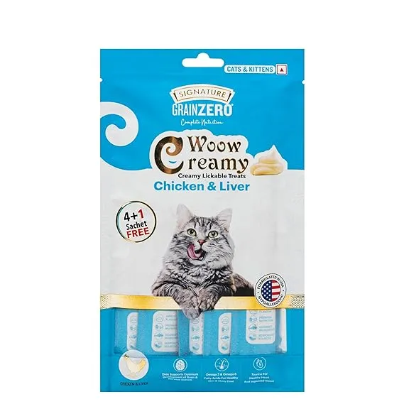 Grainzero Woow Creamy Chicken & Liver Cat & Kitten Lickable Treats (4 + 1 Free) 75 g