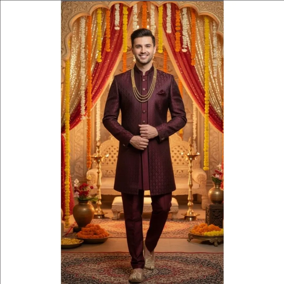 Embroidered Maroon indo Western