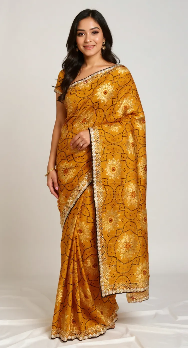 Embroidered Bandhani Saree