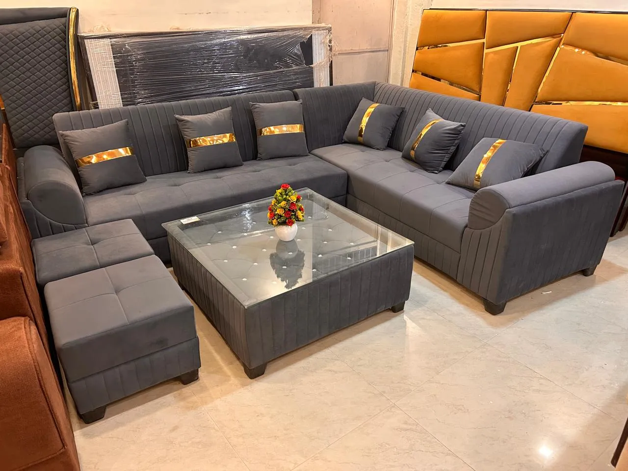 Double Side Handle Corner Sofa Set