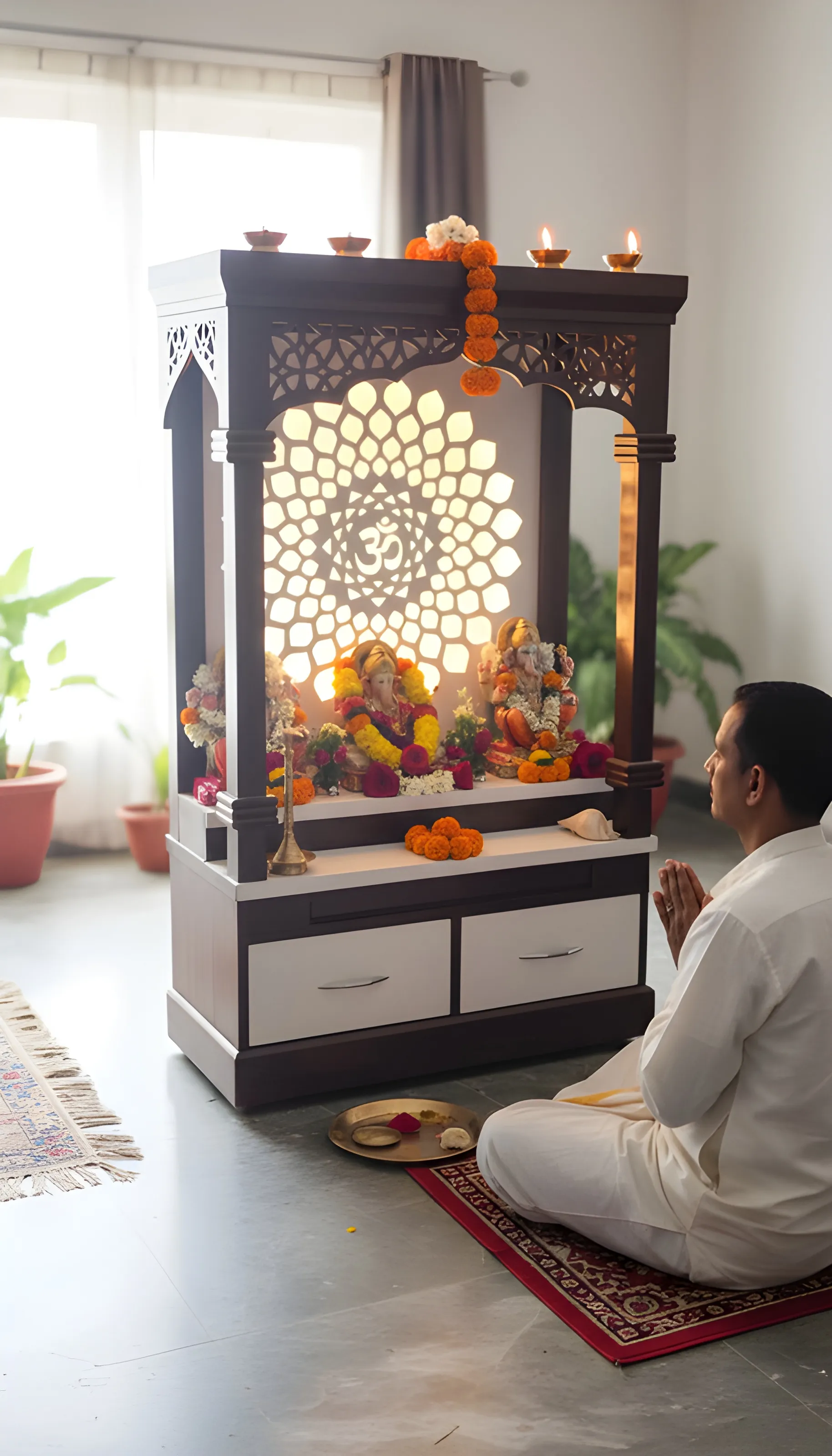 lluminated Wooden Mandir