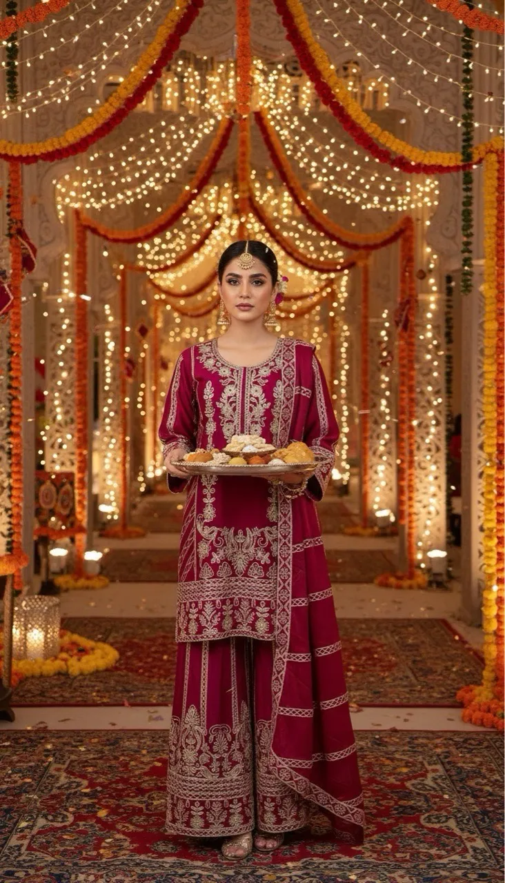 Silk Premium Lace Embroidered Sharara Suit view 2