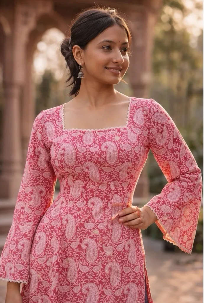 Pink Paisley Kurti view 2