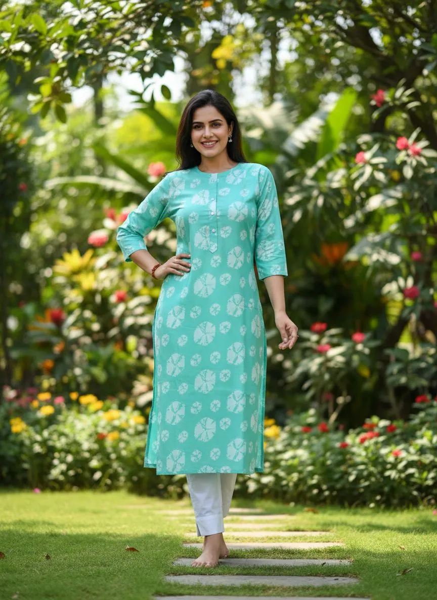 Paste Greenl Floral Kurti