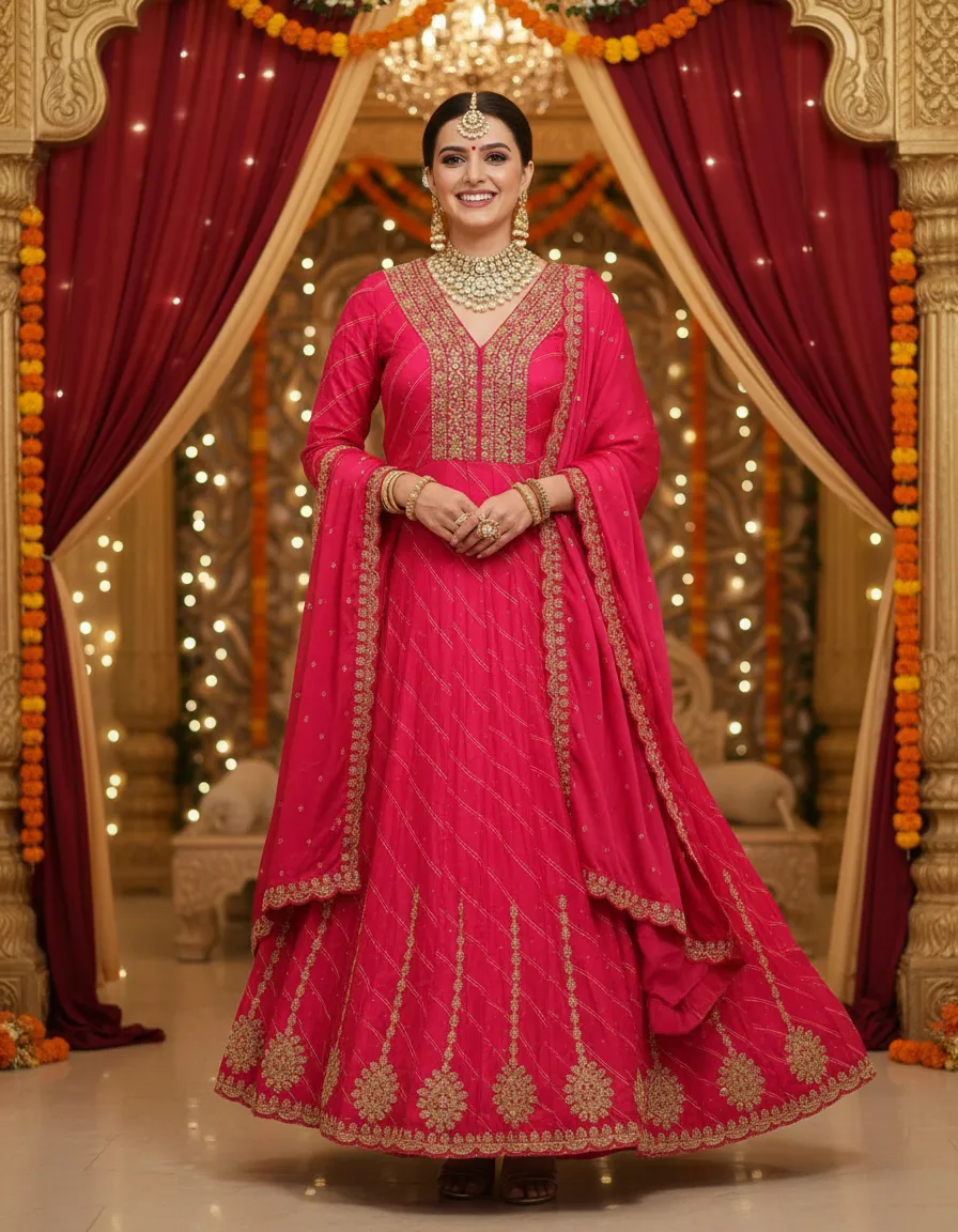 Embroidered Pink Anarkali Suit