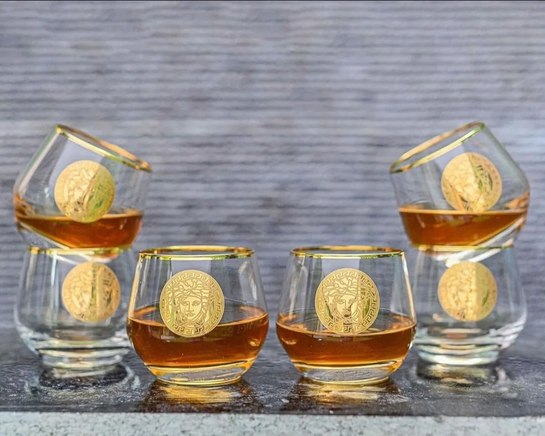Dekor Kristal Handmade In Turkey gold Plated Pure Crystal Glasses for Whisky/Drinks
