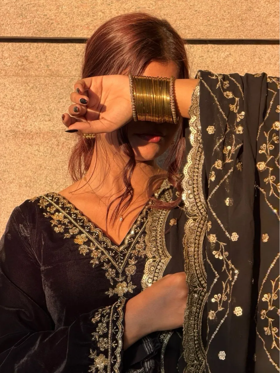 ‘Nazneen’ Hand embroidered Farshi Salvar set- Black
