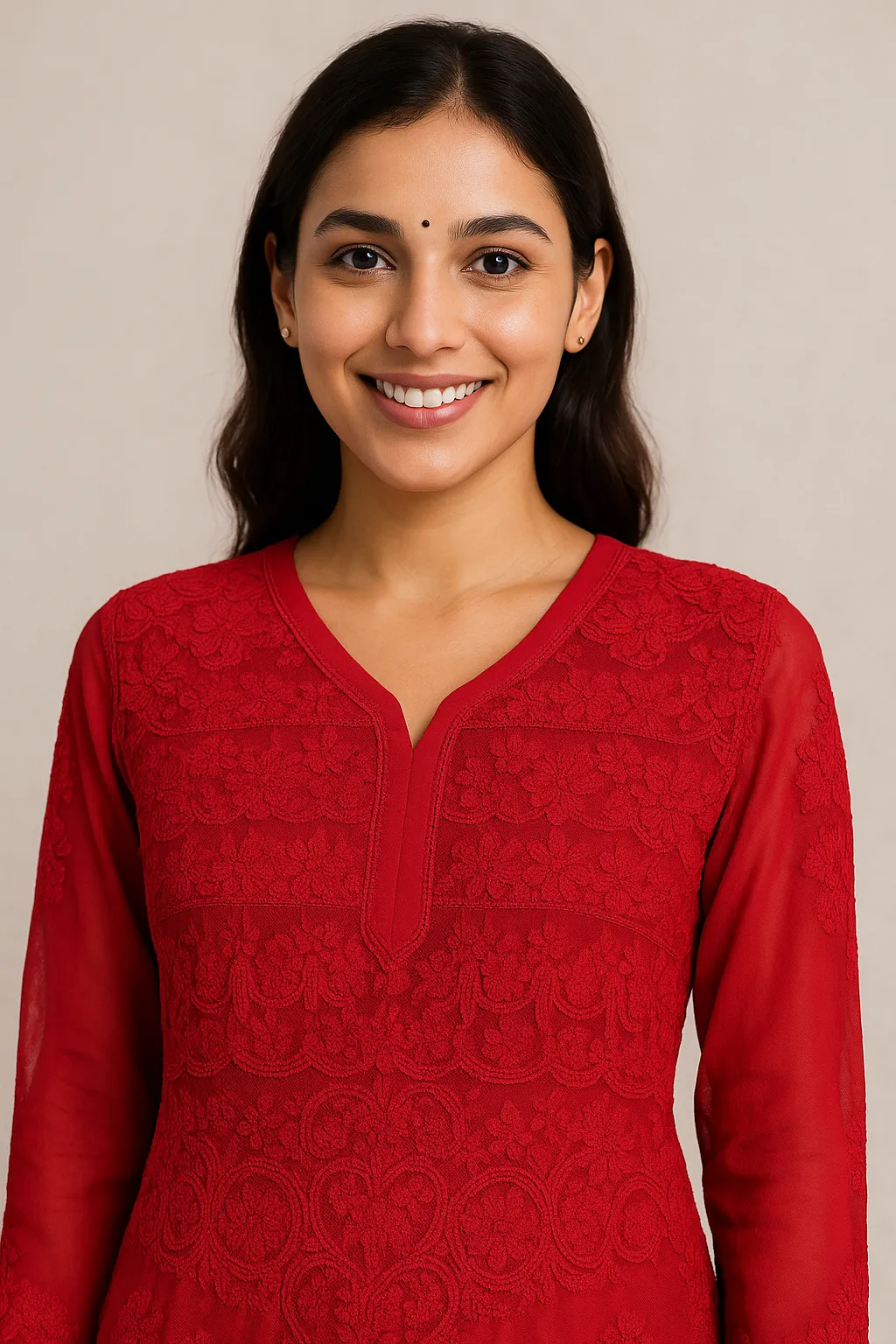 Red Chikankari Tunic