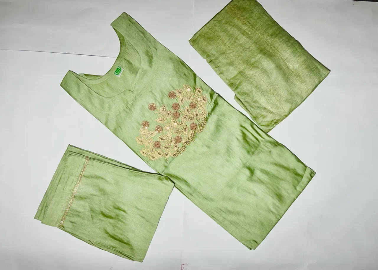 Green Embroidered Kurti Pant Suit