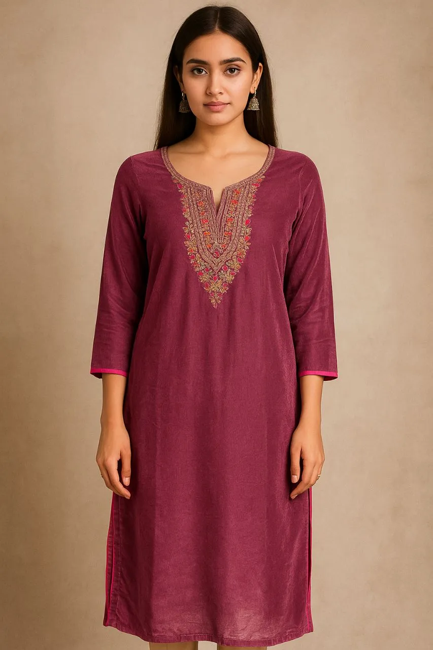 Embroidered Velvet Kurti