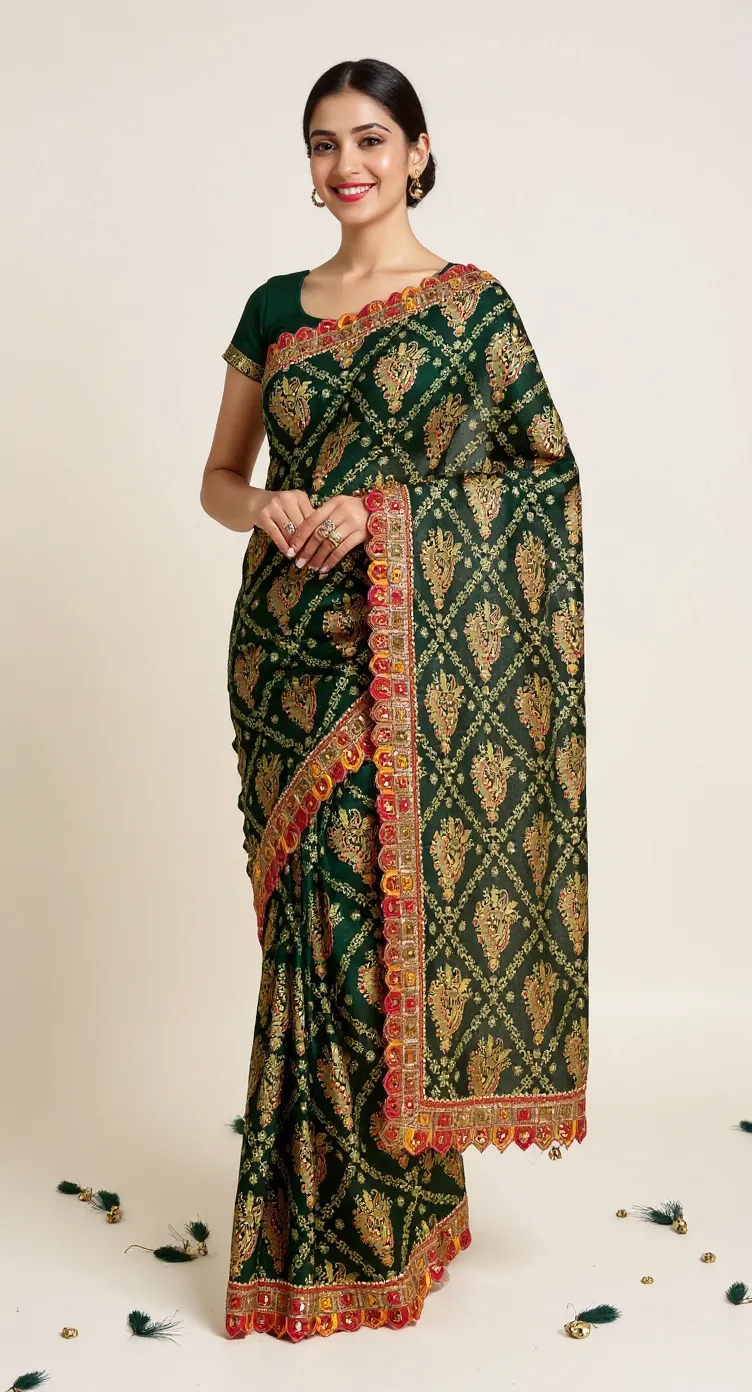 Embroidered Jaipuri Saree,