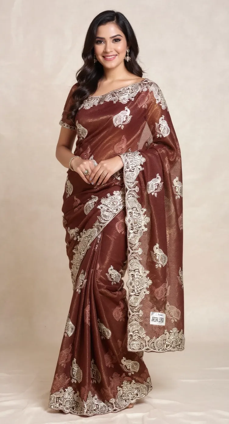 Embroidered Kapils Mahroon Saree