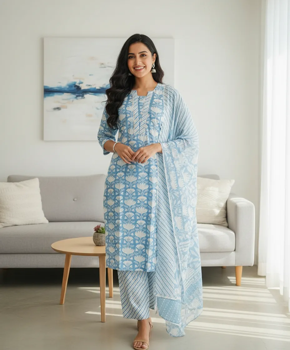 Karigari Blue Printed Kurta Set