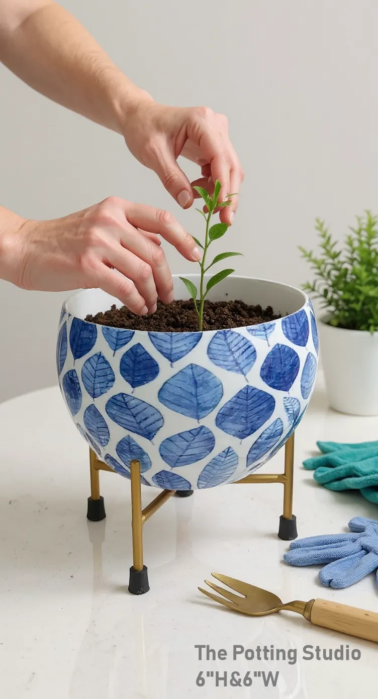 Ceramic Leaf Pattern Planter 6"H&6"W