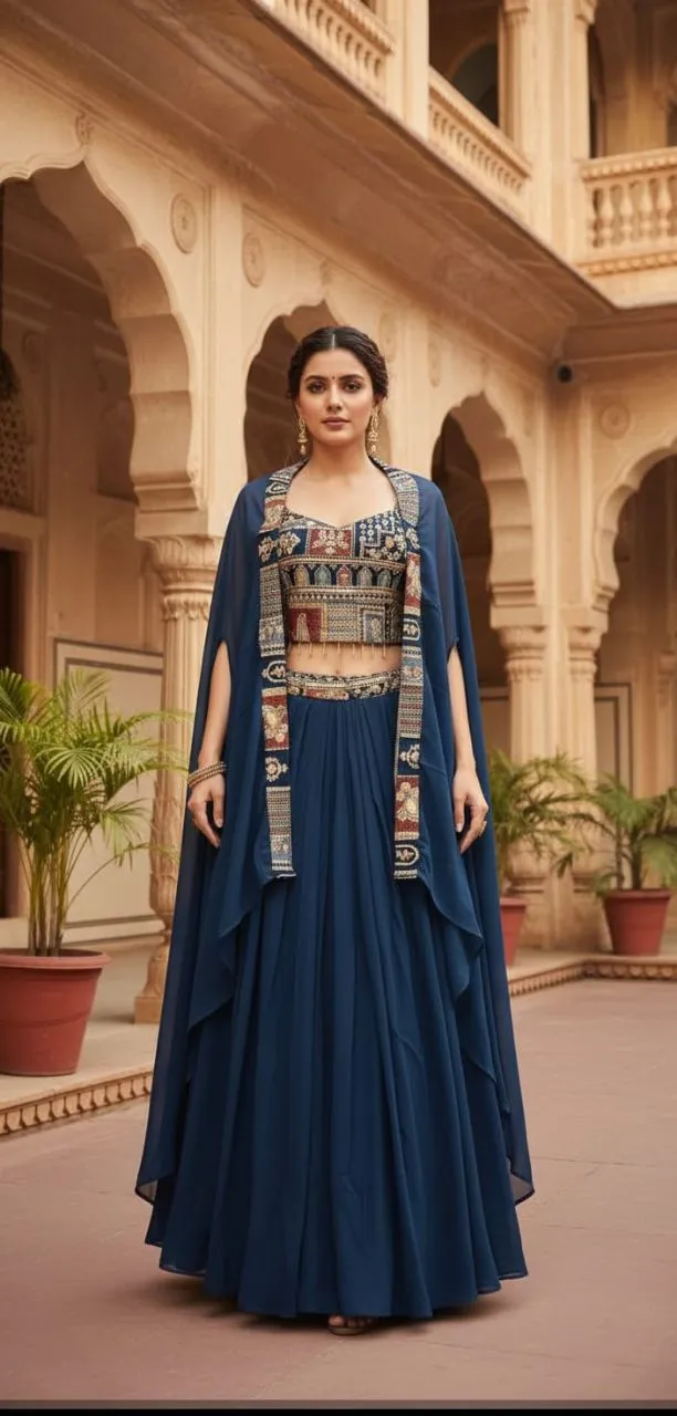 Embroidered Blue Lehenga Set