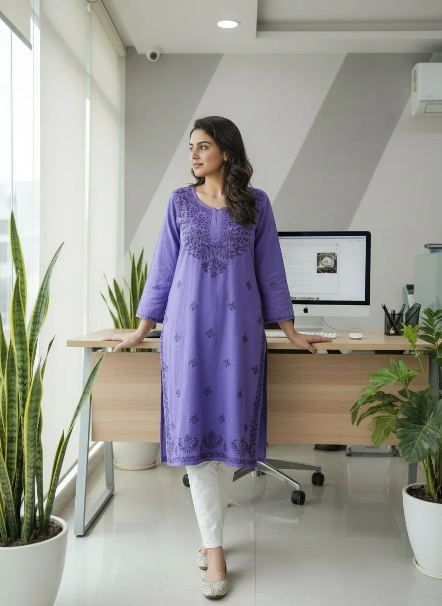 Purple Embroidered Kurti