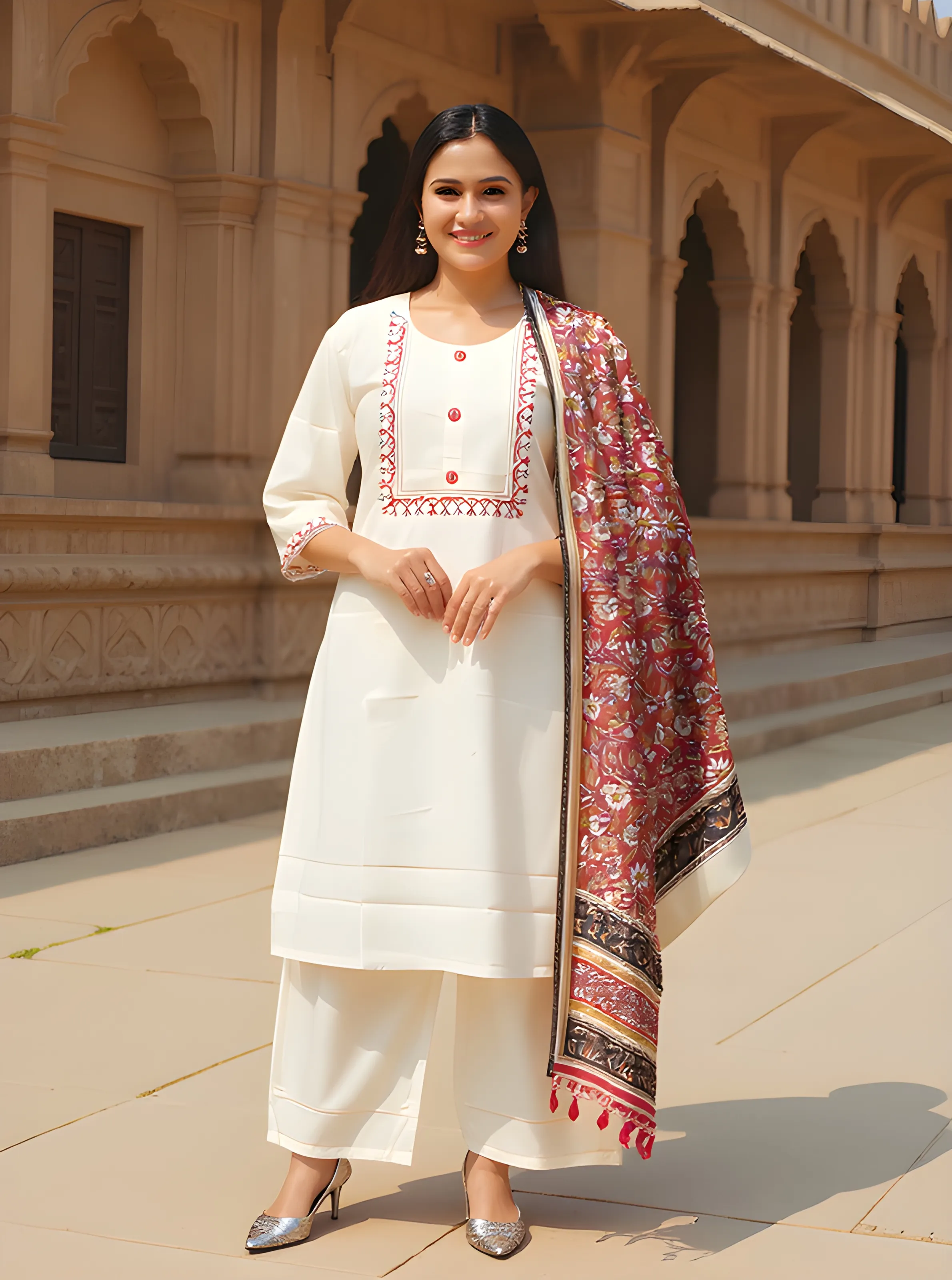 Embroidered Palazzo Suit Set