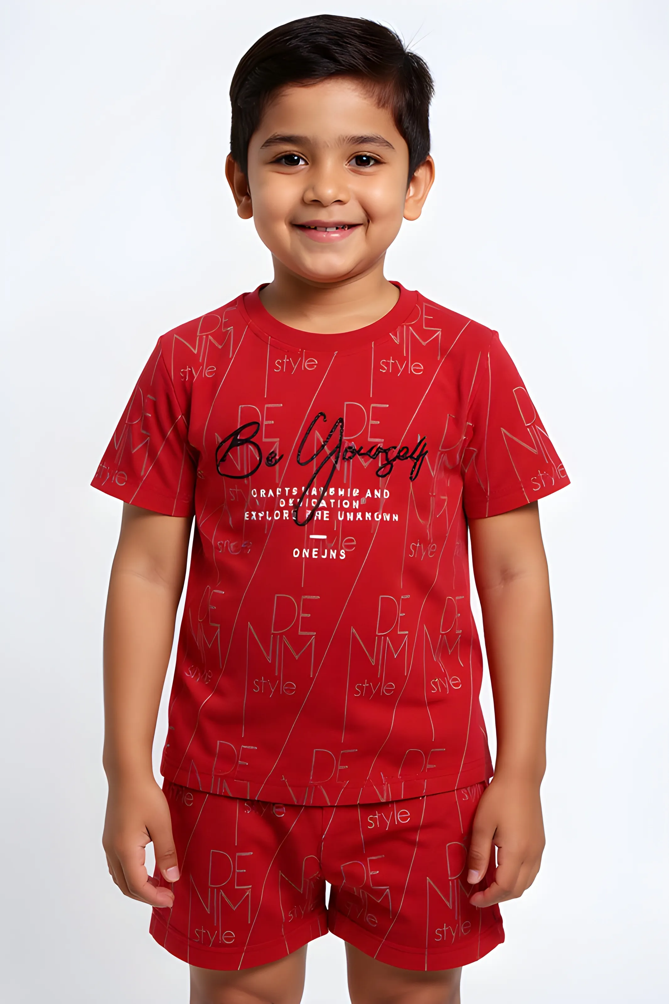 One JNS Red Printed T-shirt Dress