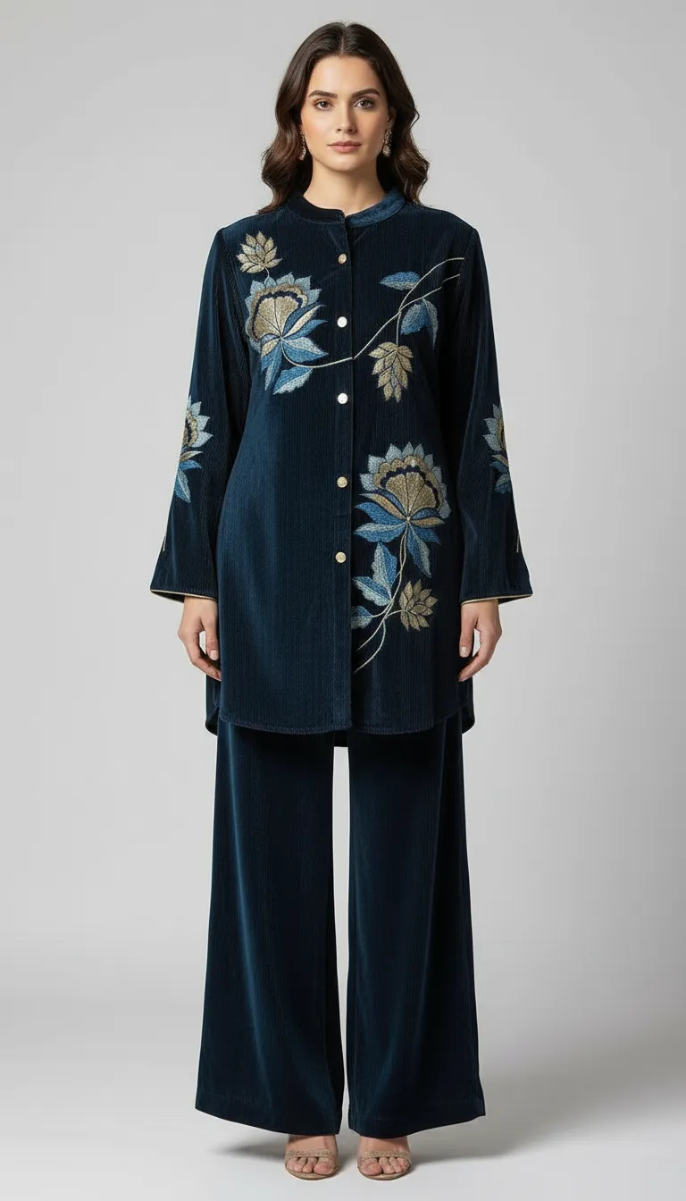 Embroidered Velvet Co-ord Set