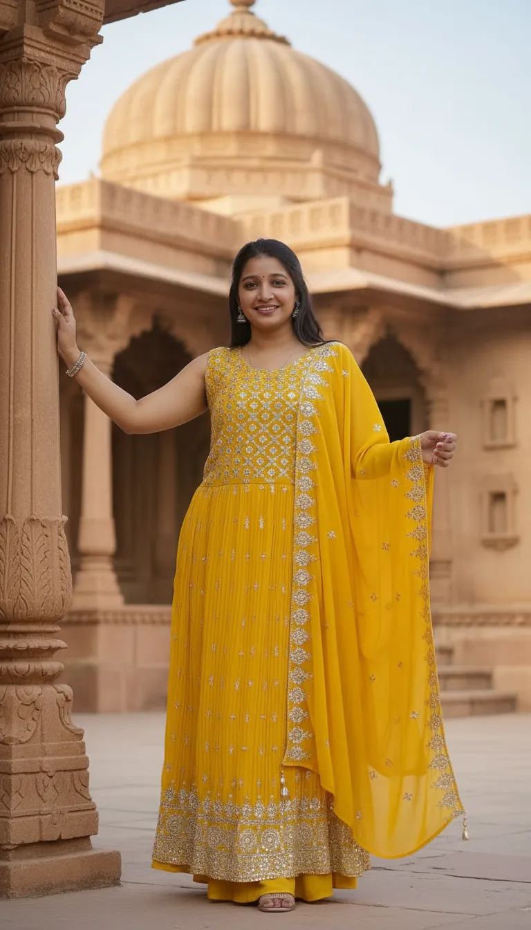 Embroidered Yellow Nayra Cut Suit