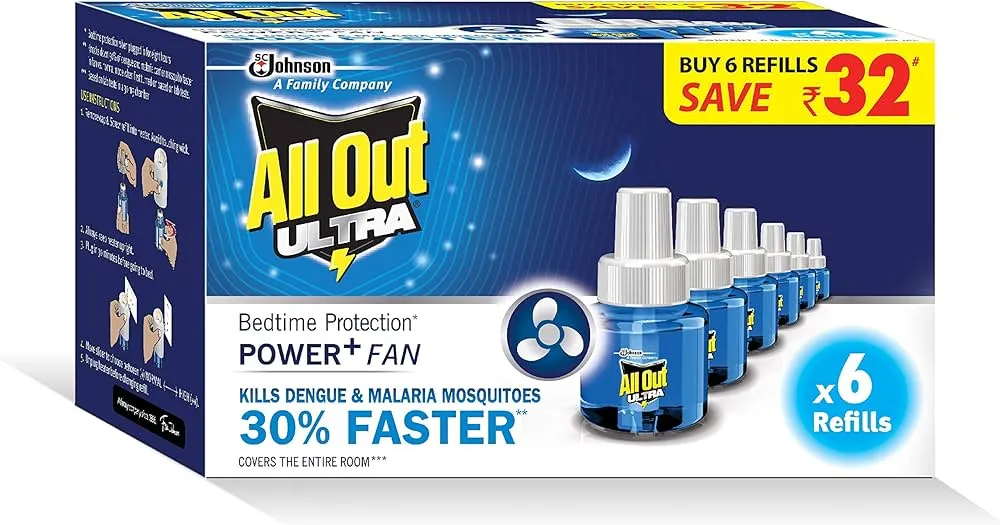 All Out Ultra Mosquite Repellent Refills (Pack of 6 x 45 ml each)