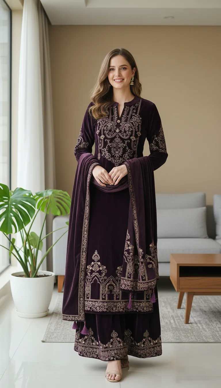 Embroidered Velvet Suit