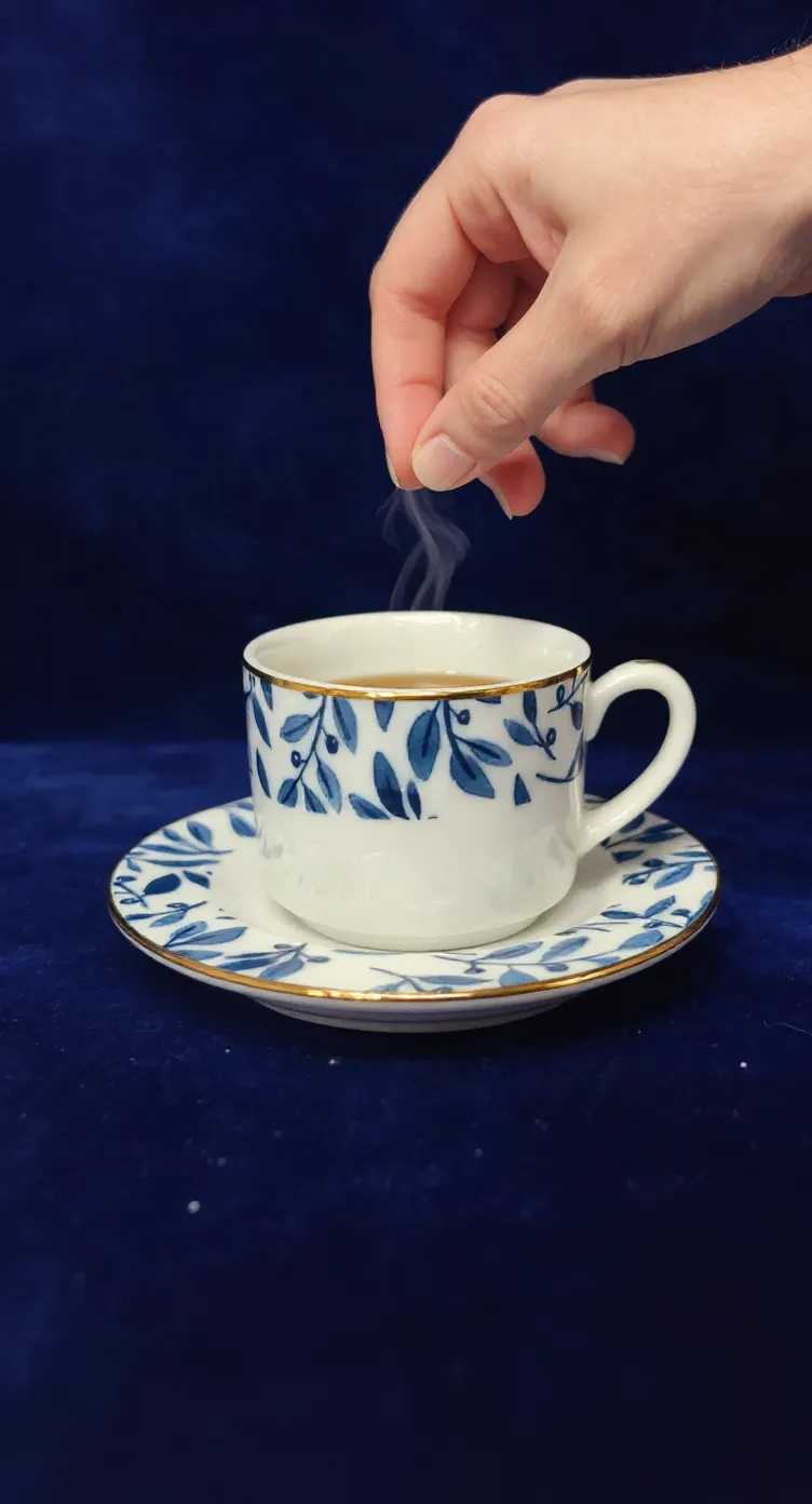 Blue Leaf Design Cup and Saucer