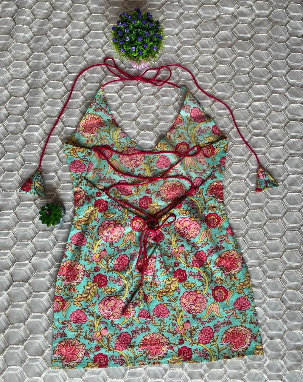 Mint Blue Halter neck Kurti view 4