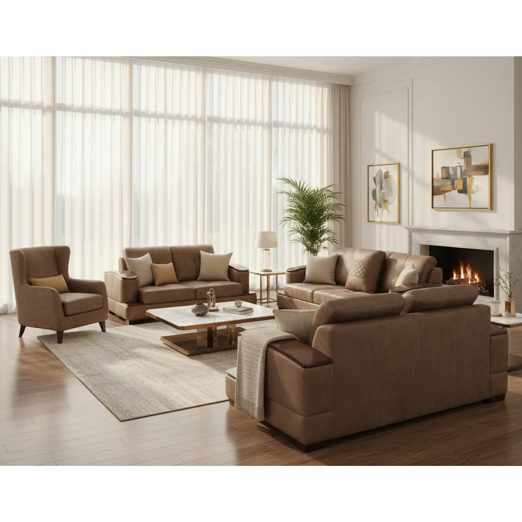 Plush Brown Recliner Sofa Set