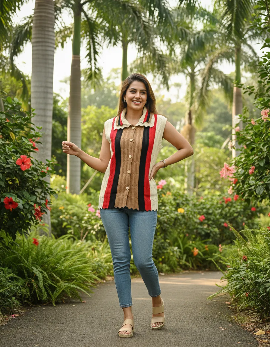 Blue Touch Striped Knit Vest