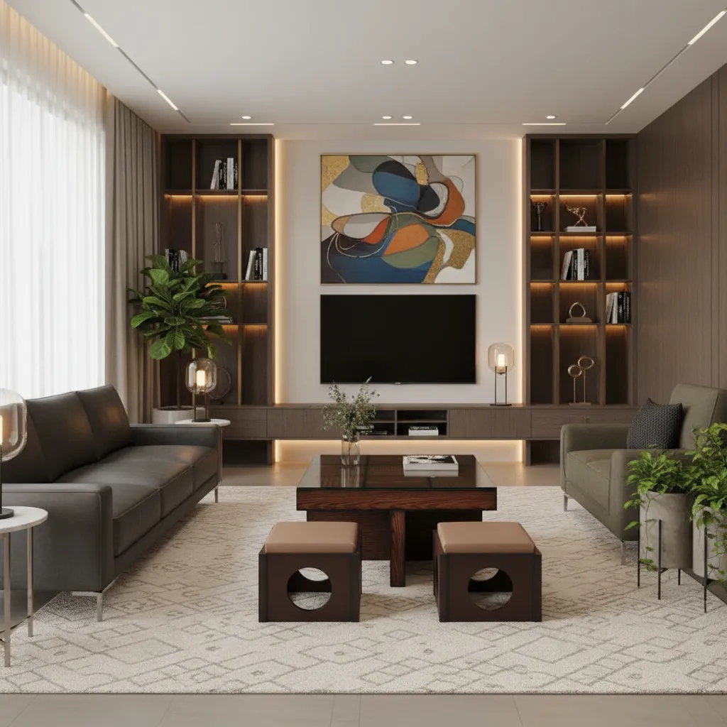 Modern Coffee Table With Cube Stools