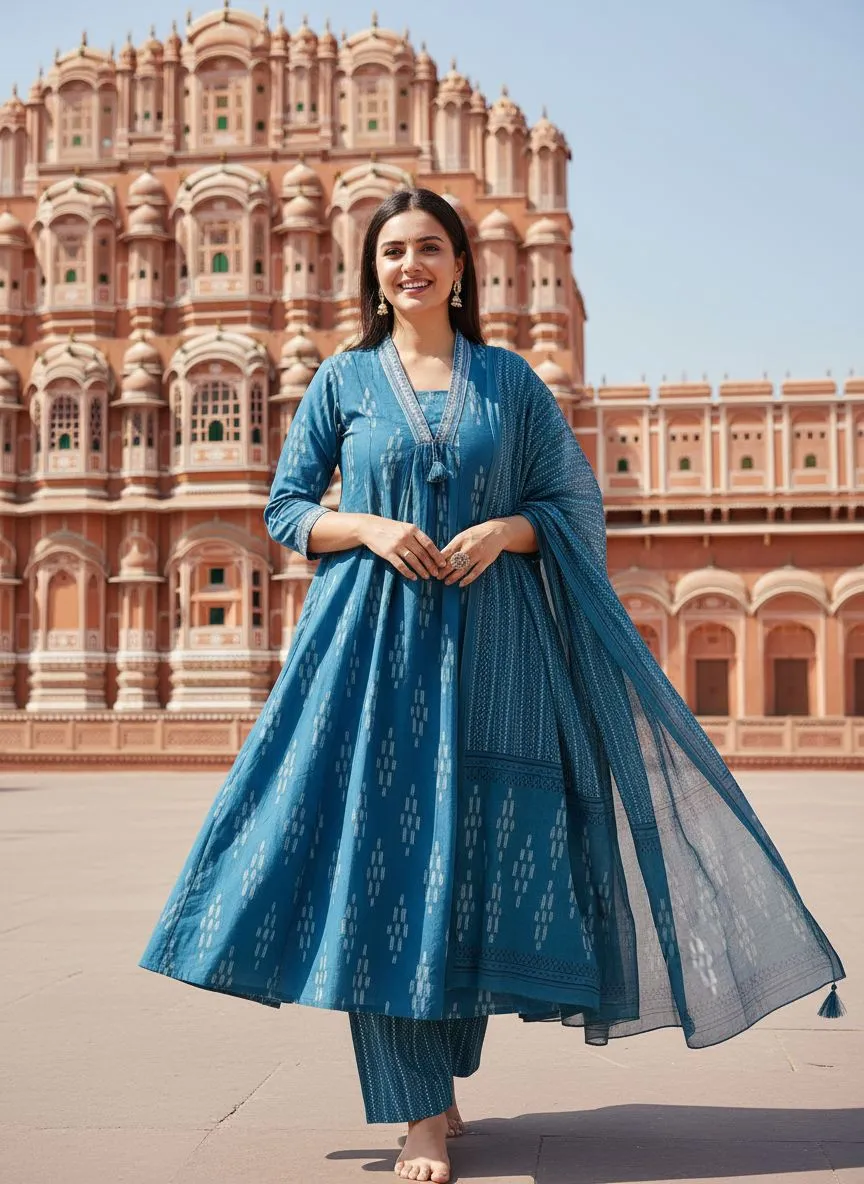 Blue Bandhani Kurta Set