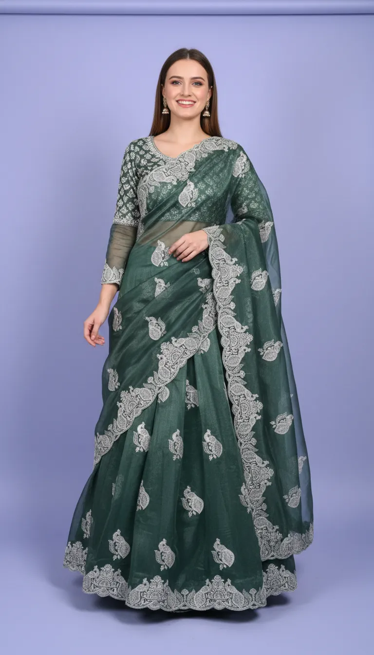 Embroidered Green Saree