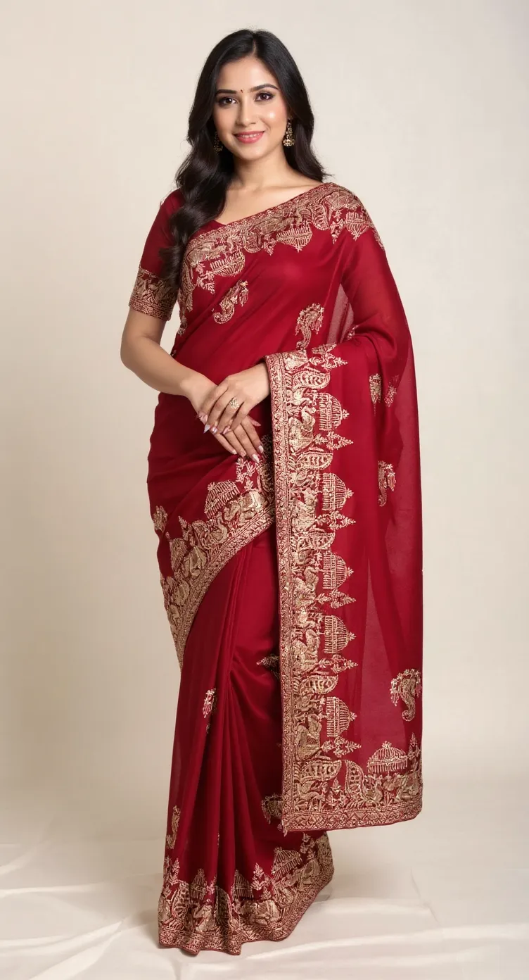Embroidered Bulk Cut Silk Saree
