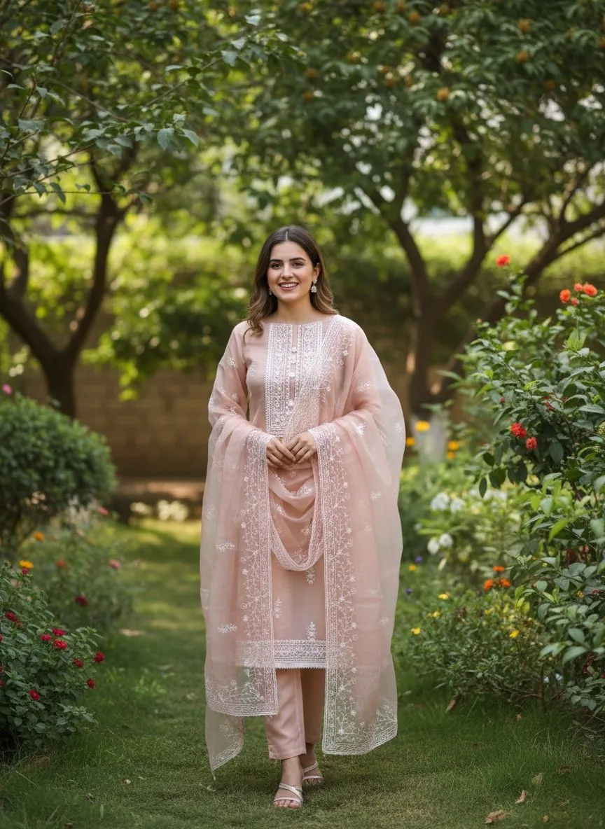 Elegant Organza Unstiched Set