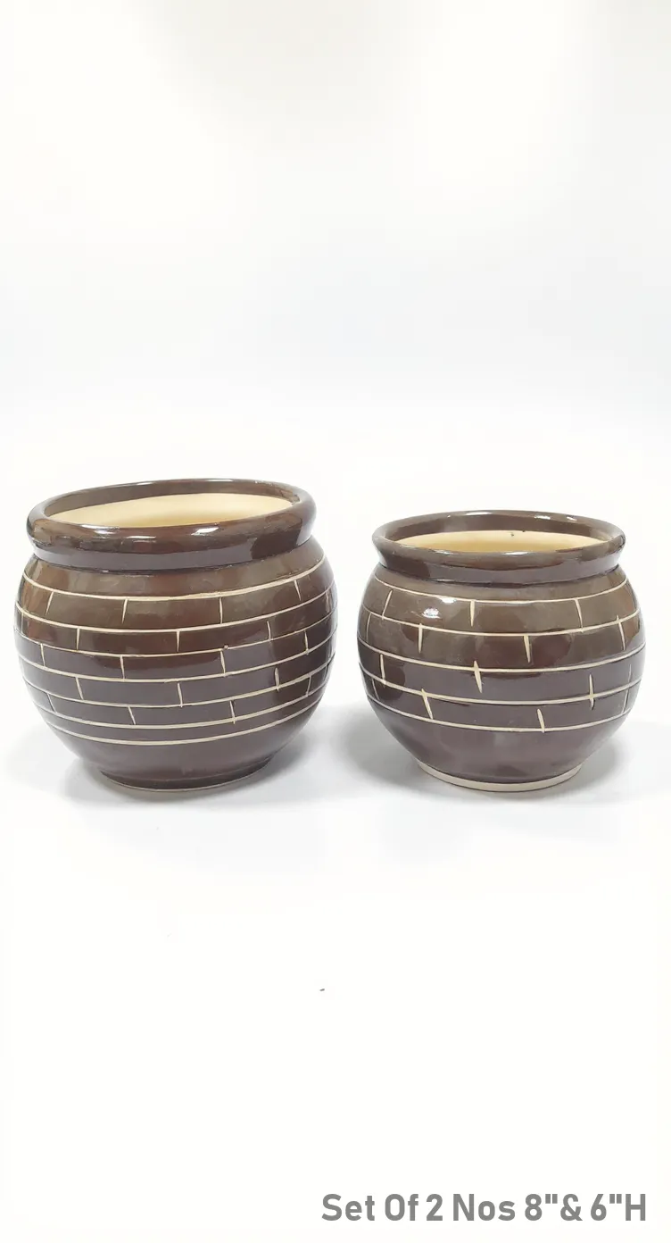 Ceramic Pot Sett Of 2 Nos 8" & 6"H
