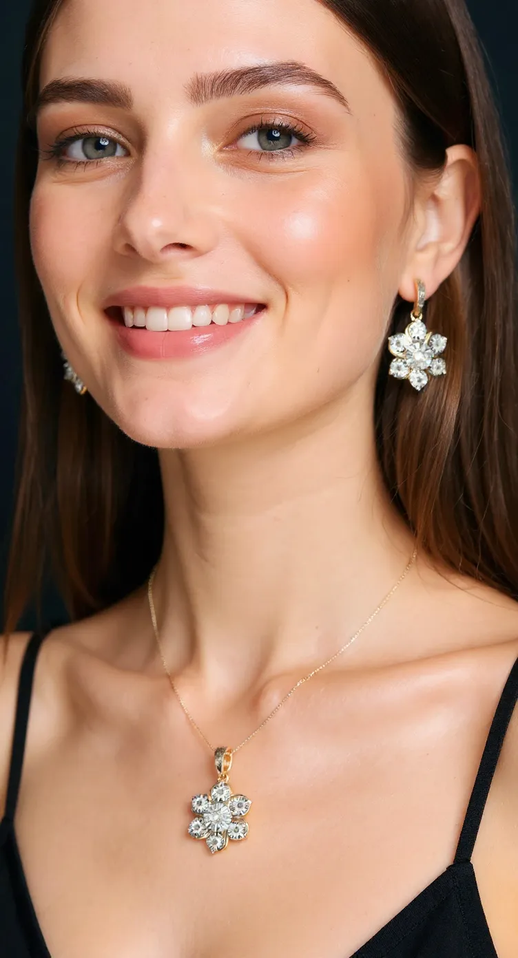 Floral Diamond Pendant and Earrings Set