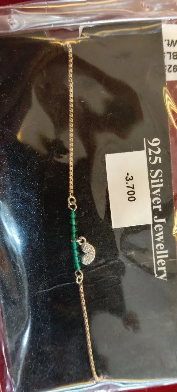 925 Silver Jewellery Green Bead Bracelet